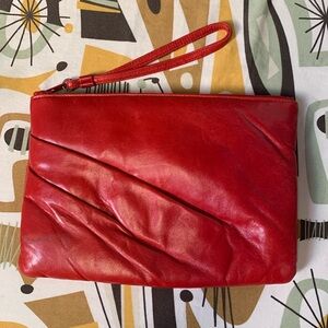 RUTH SALTZ Vintage Pleated Soft Red Leather Wristlet Clutch